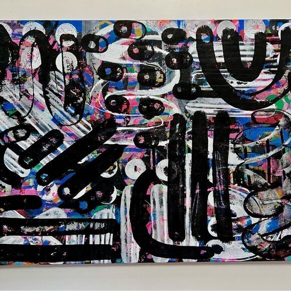 Custom Painted One of a Kind Funky Bold Maximalist Abstract Art Canvas Painting - Picture 3 of 3